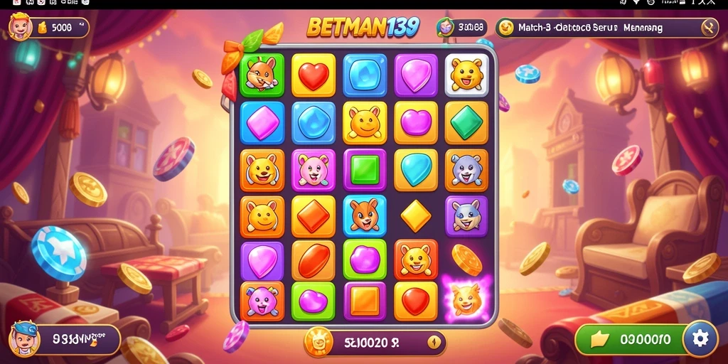 Tampilan seru dari gameplay game Match-3 BETMAN138.