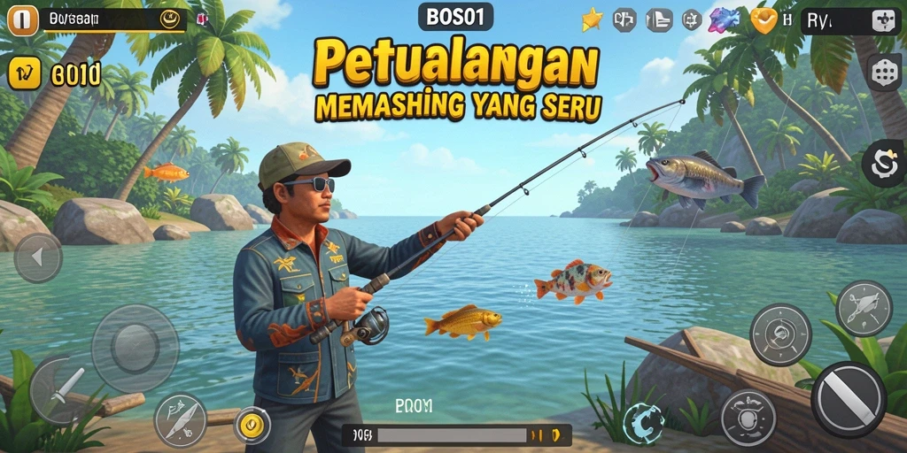 Screenshot gameplay menampilkan keseruan memancing dalam BOS01.