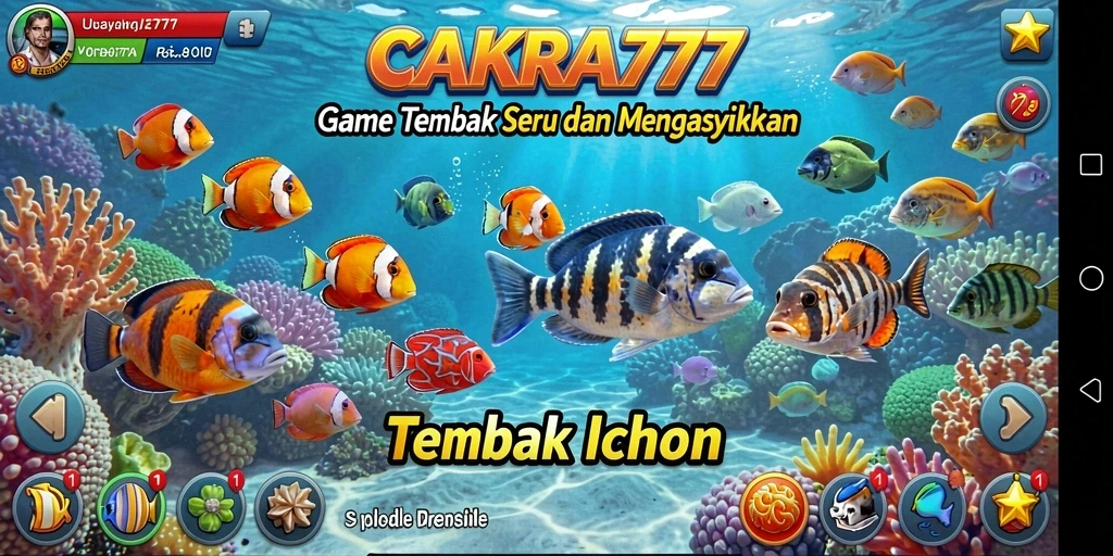 Tampilan gameplay CAKRA777 dengan aksi menembak ikan.