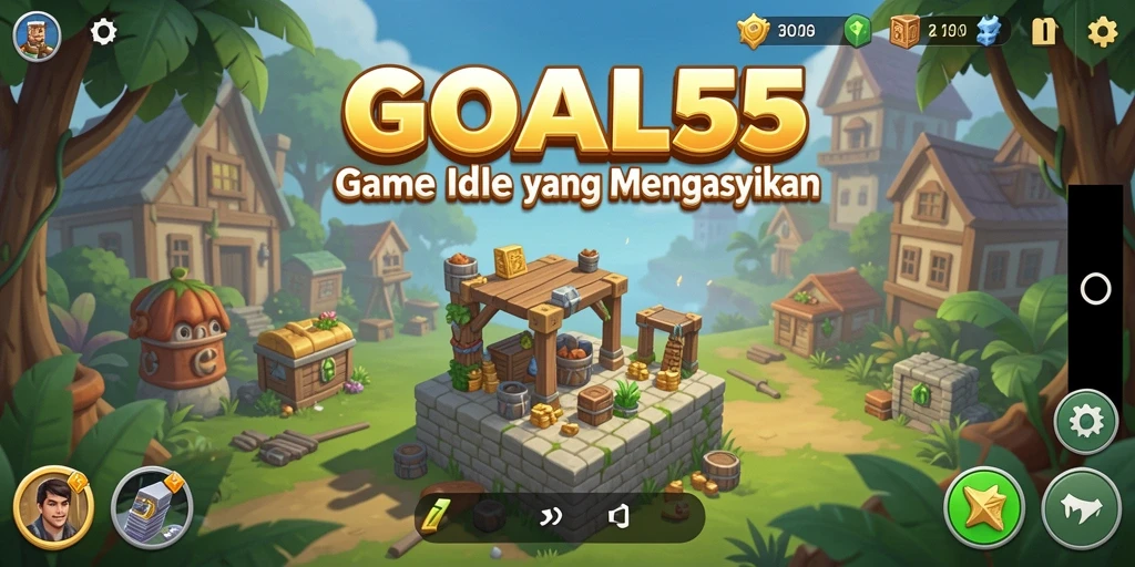 Screenshot GOAL55 menunjukkan gameplay seru dan manajemen tim yang dinamis.