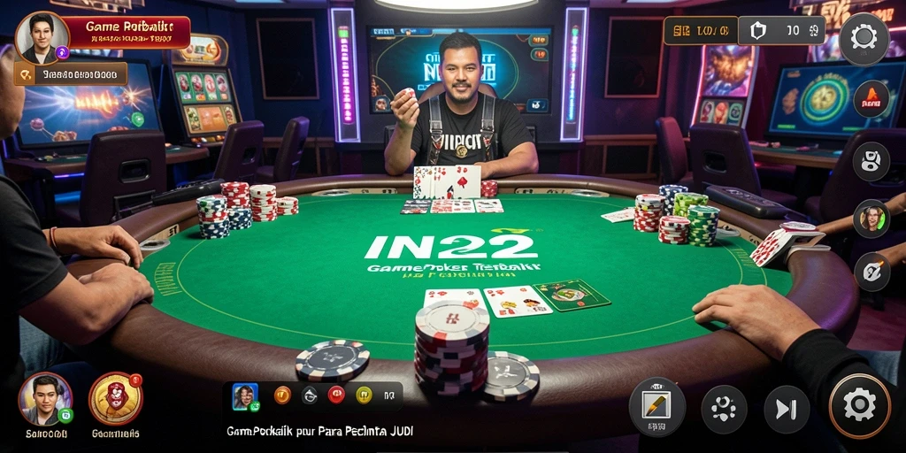 Screenshot IN22 menampilkan aksi seru permainan Poker yang mendebarkan.