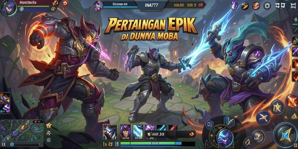 Tampilan aksi seru dalam gameplay MOBA INA777.