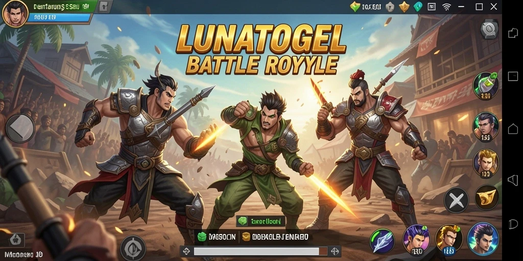 Screenshot LUNATOGEL menunjukkan aksi pertempuran seru di arena Battle Royale.