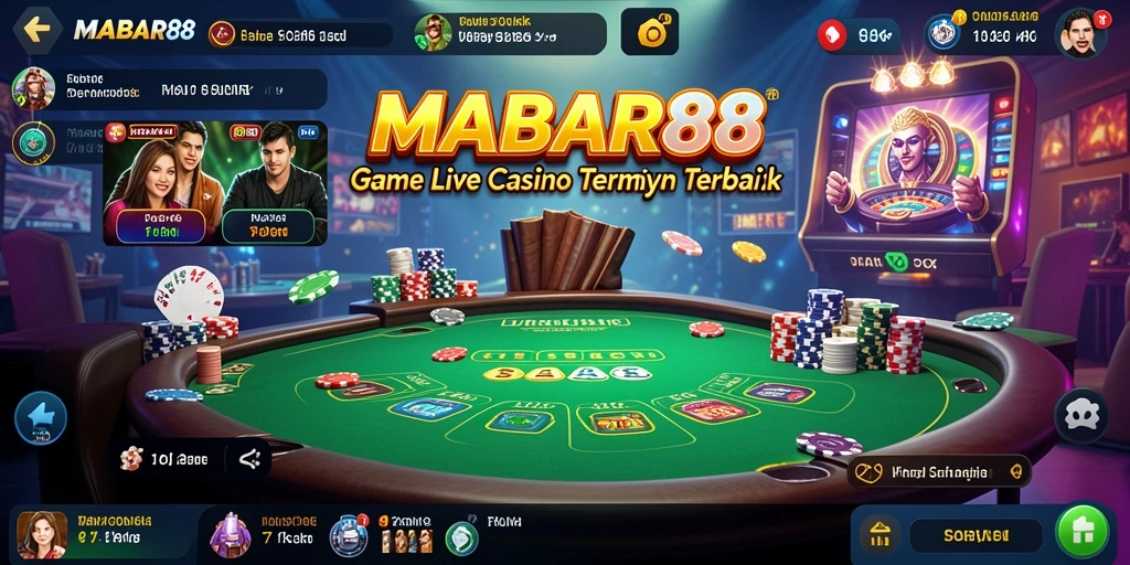 Screenshot MABAR88 menunjukkan dealer langsung interaktif di meja permainan Live Casino.