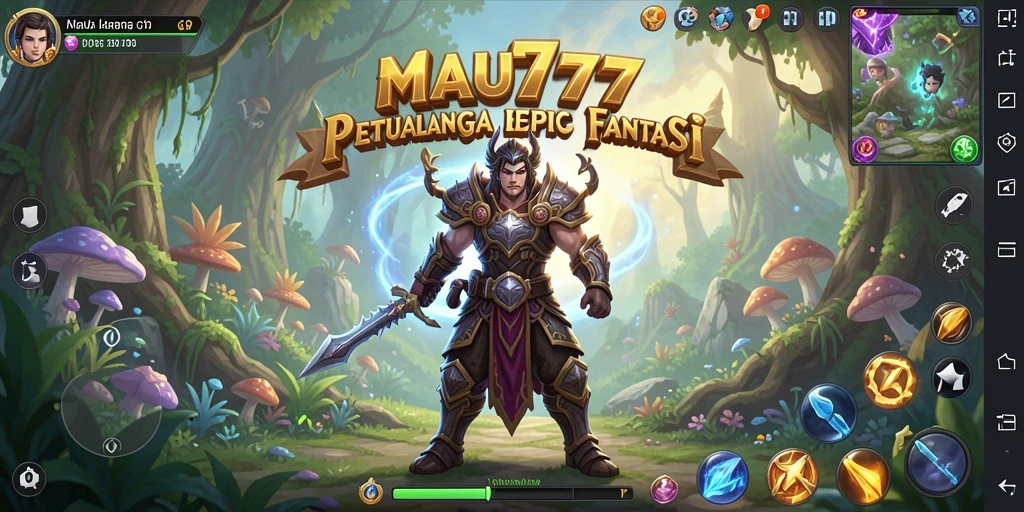 Tangkapan layar gameplay MAU777 menunjukkan aksi pertarungan mendebarkan di dunia fantasi.