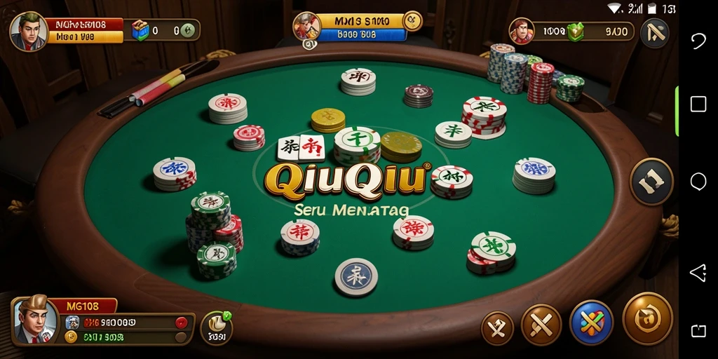 Screenshot MG108 menampilkan momen mendebarkan dalam permainan QiuQiu.