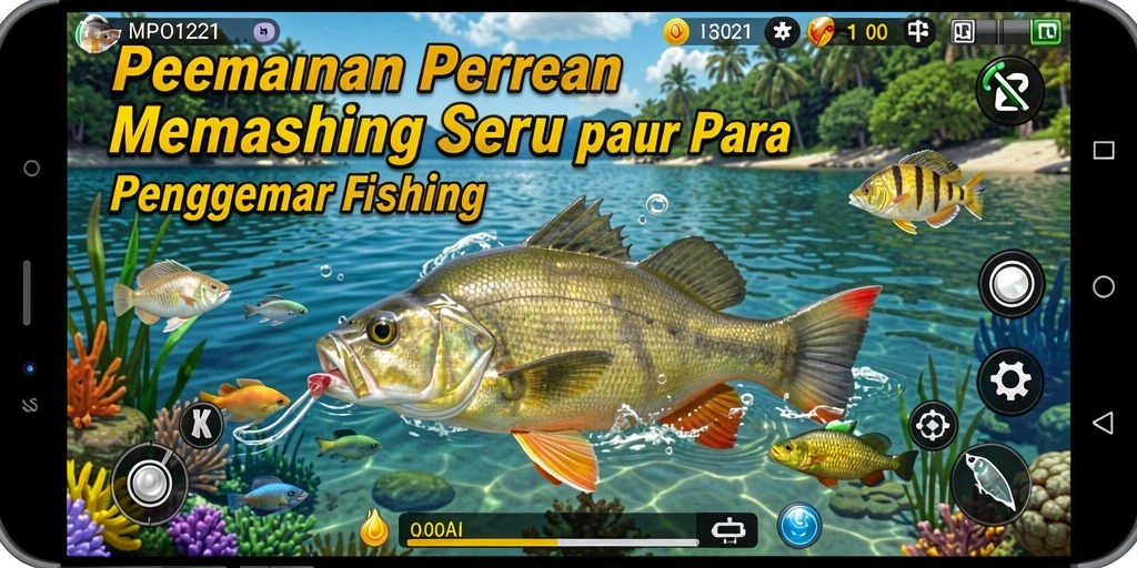 Screenshot gameplay MPO1221 menunjukkan momen memancing yang intens.