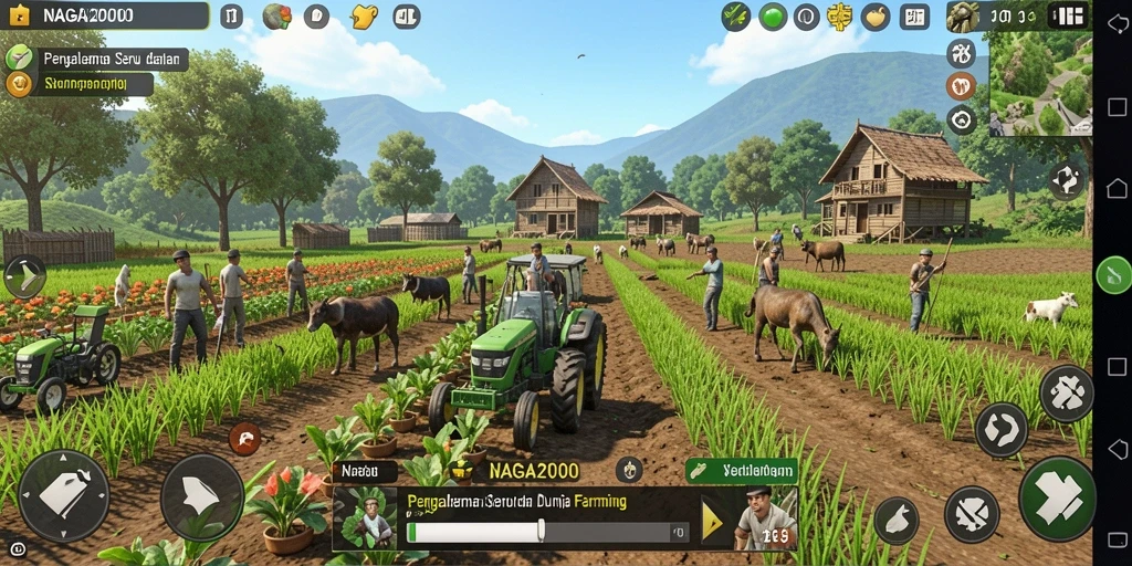 Tangkapan layar menunjukkan gameplay NAGA2000 yang menarik saat bertani.