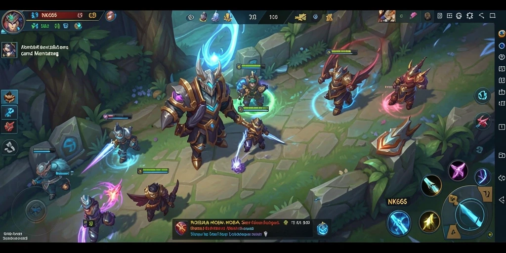 Tampilan gameplay NK666 dengan pertarungan hero yang intens.