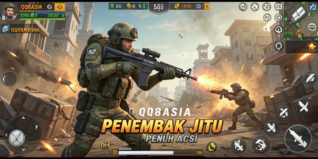 Tampilan gameplay intens dari QQ88ASIA dengan aksi tembak-menembak yang cepat.