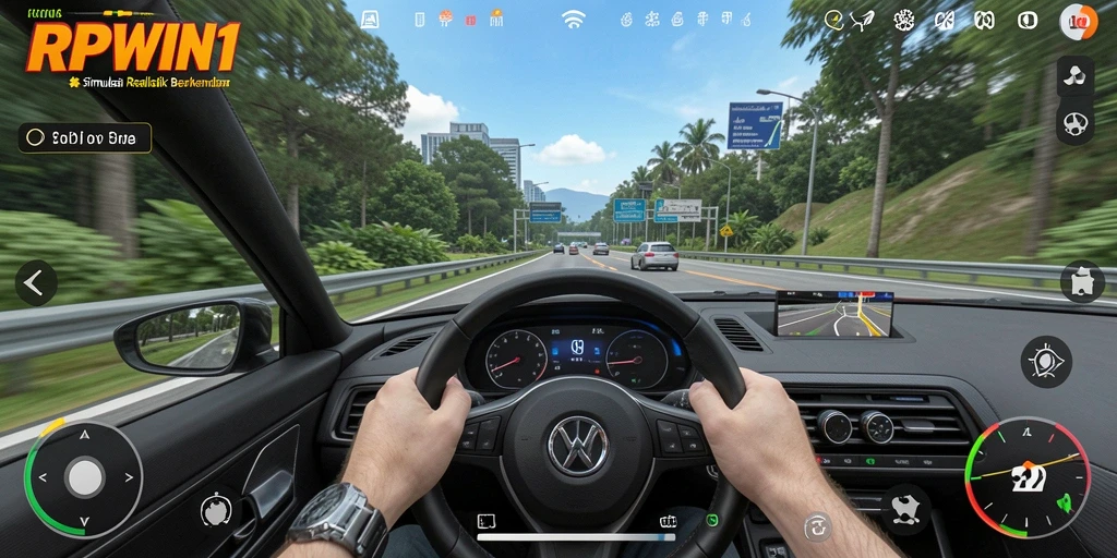 Tampilan gameplay RPWIN1 yang memperlihatkan pengalaman berkendara yang realistis.