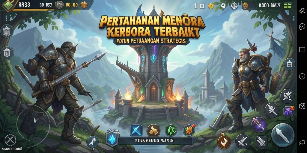 Screenshot gameplay RR33 menampilkan aksi menara pertahanan yang mendebarkan.