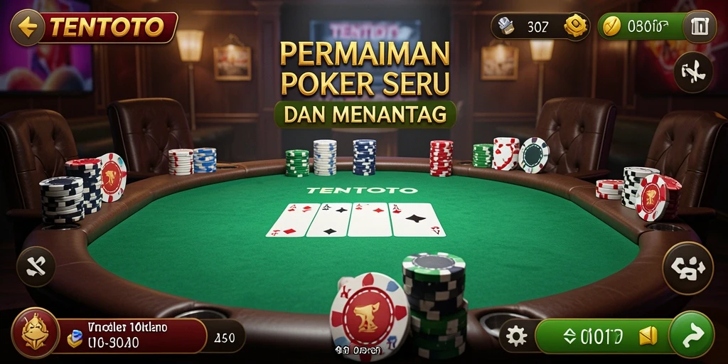 Screenshot gameplay TENTOTO menunjukkan suasana permainan Poker yang intens.