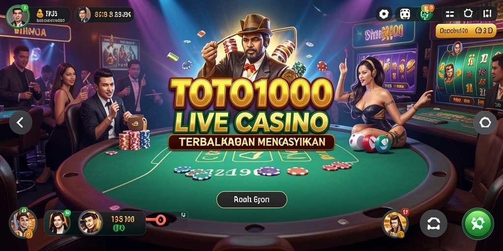 Tampilan utama permainan TOTO1000 yang menampilkan dealer dan pemain di meja Live Casino.